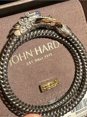 John Hardy Black Naga wrap  Bracelet with Gold & Silver Dragon Clasp